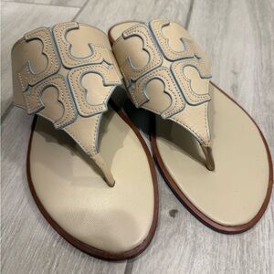 Tory Burch JAMIE Weston Embossed Logo Thong Sandals - Size 11